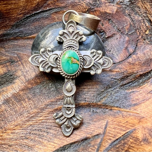 Kevin Billah Sterling Silver Sonoran Gold Turquoise Cross Pendant 925 - Picture 2 of 15